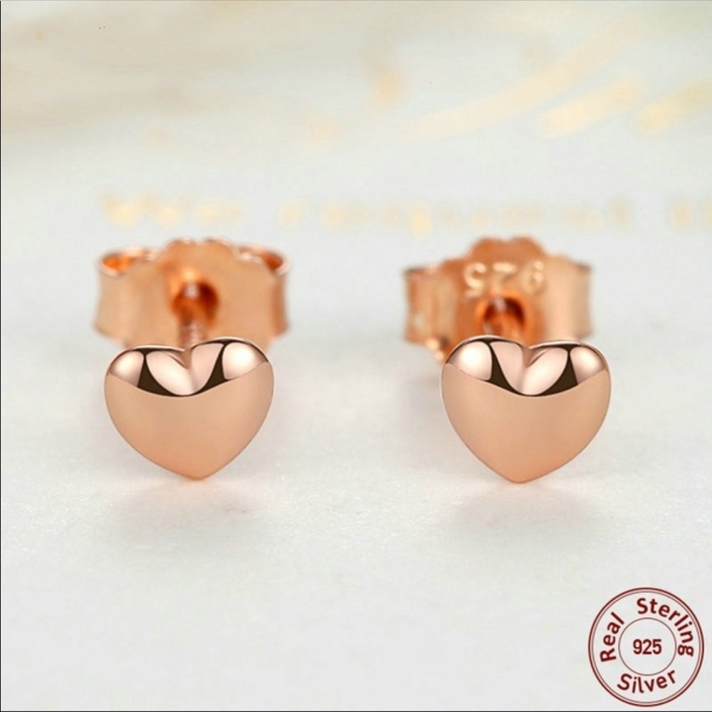 TinyRoseGoldHeartStudsSterling925 - Picture 3 of 3